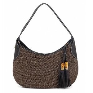 Talbots Vintage Y2K Woven Brown Bamboo Tassel Boho Purse Shoulder Bag